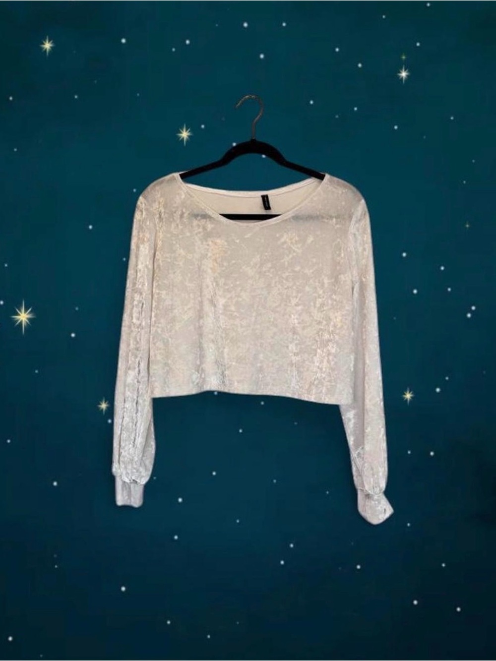 ONZIE Ballet Velvet Cropped Long Sleeve Top Oversized Opal White